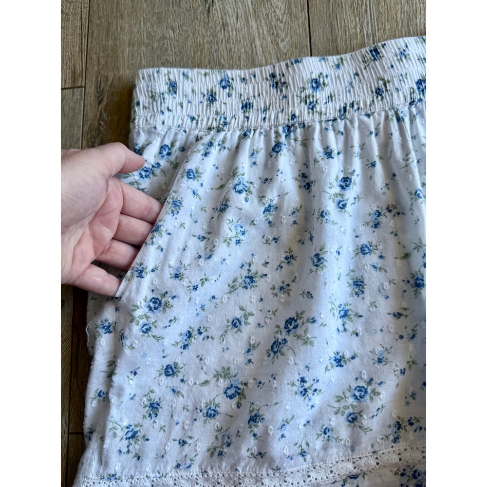 Rachel Ashwell Cotton Blue Floral Print Lace Top Shorts Coord Pajama Set Large - Picture 5 of 14